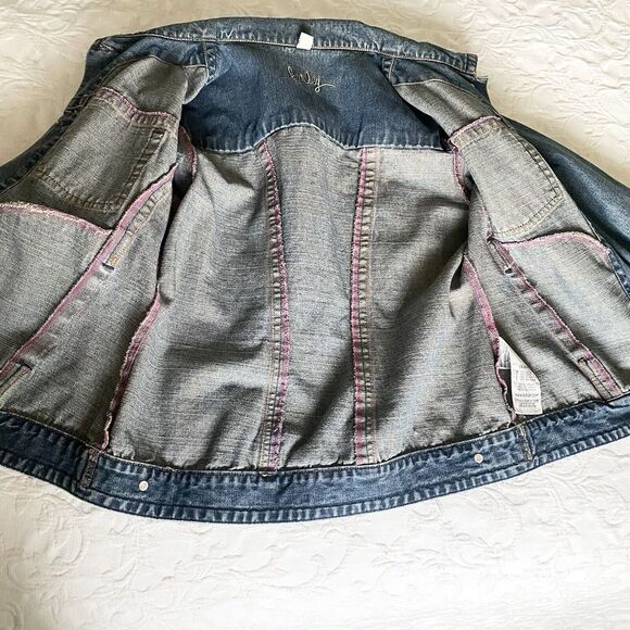 Hurley Jean Jacket Womens L Trucker Denim Button Collar Coat Blue Y2K - Picture 5 of 12